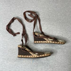 UGG Women’s Amelie Brown & Cream Wedge Suede Strappy Espadrilles Sandals